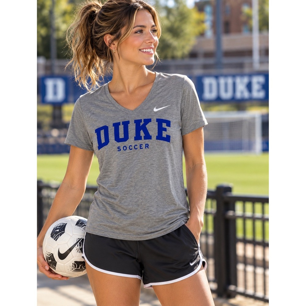 Nike Duke Soccer Womens Dri-FIT V-Neck T-Shirt Gray Blue Medium 861775-030